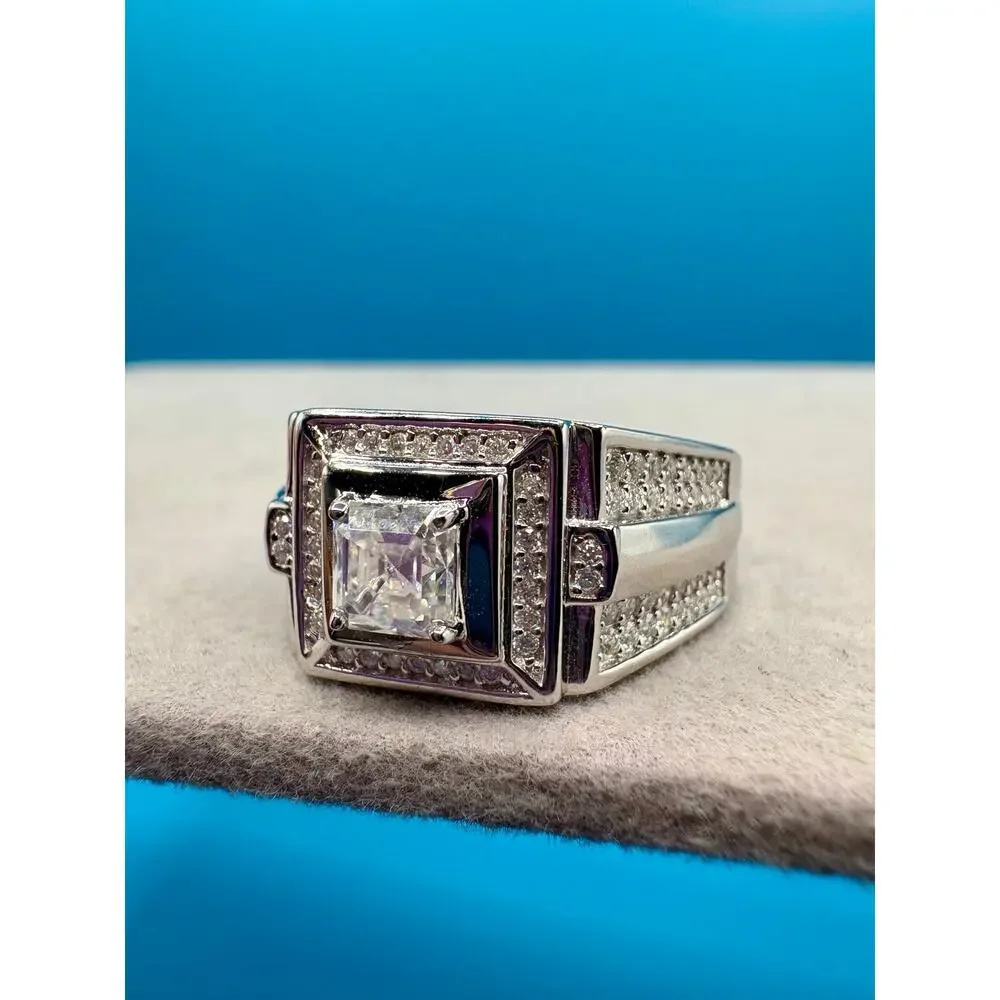 Sz. 12 - 3ct Moissanite Stamped 925 Sterling Silver Men Ring